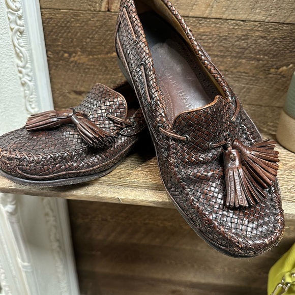 Cole Haan Brown Woven Leather Tassel Loafers – Men’s 8.5D - Picture 1 of 8